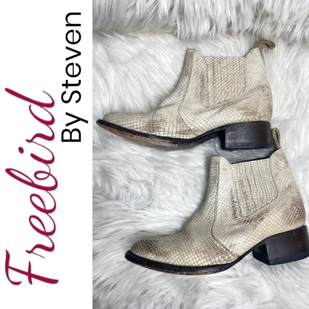 Freebird by Steven Lasso Leather‎ Snakeskin Chelsea Western Booties Women's 6